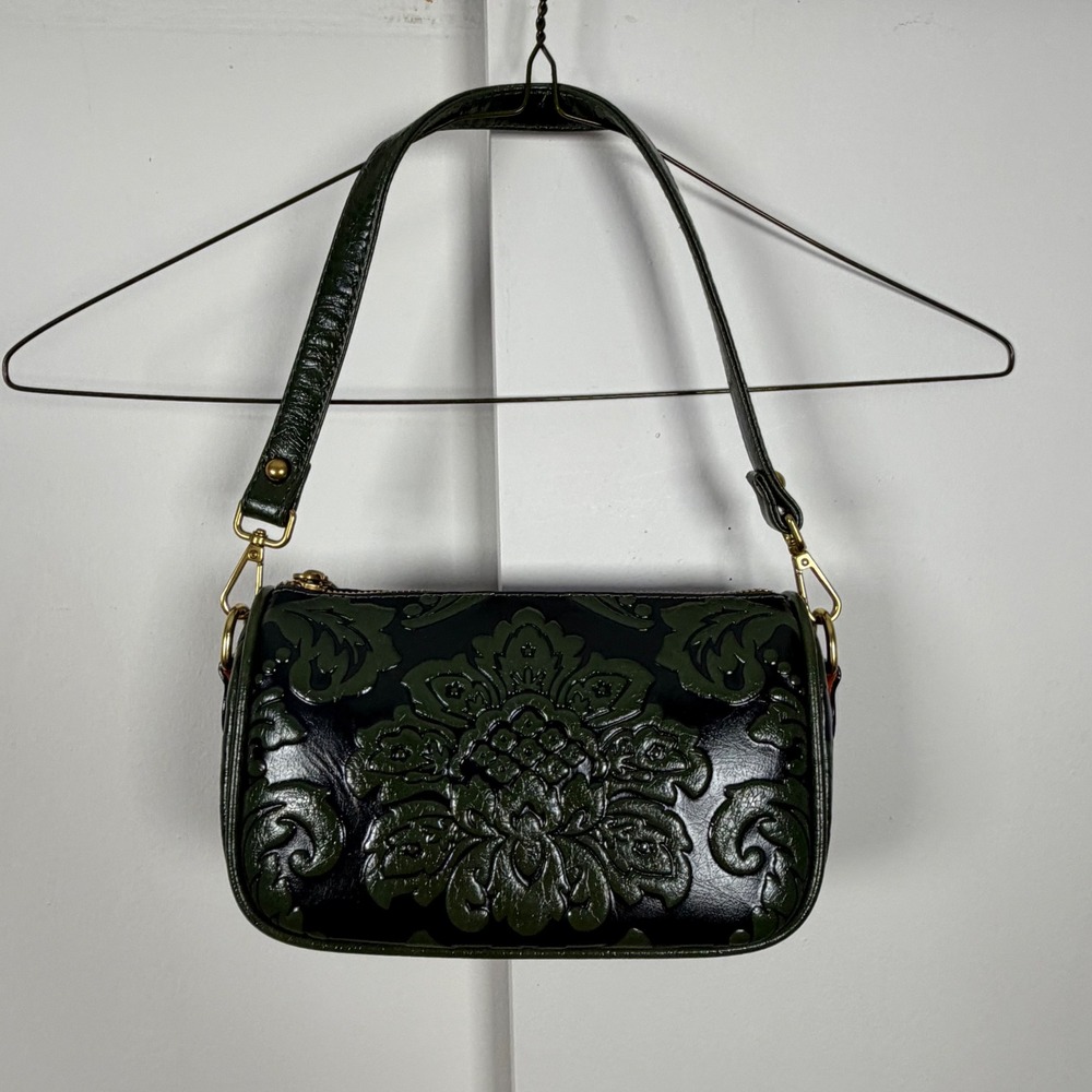 Vintage Aesthetic dark Green Embossed Floral Shoulder Crossbody Bag